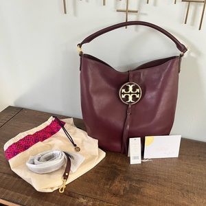 Tory Burch Miller Metal Hobo Smooth Leather in Port 🍷